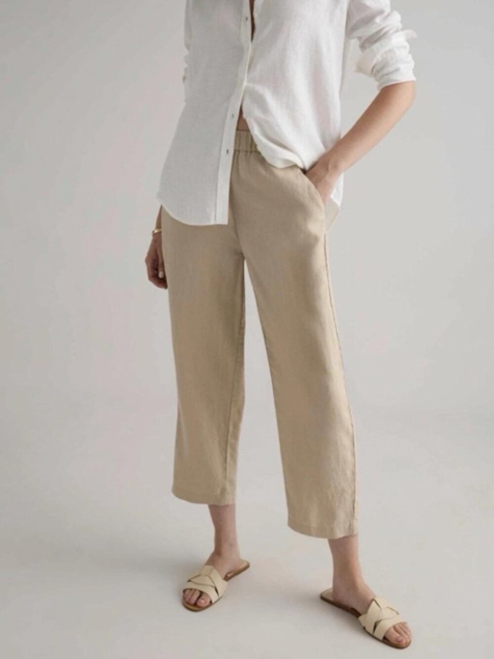Quince 100% Linen Pants - Driftwood (Beige) / Medium